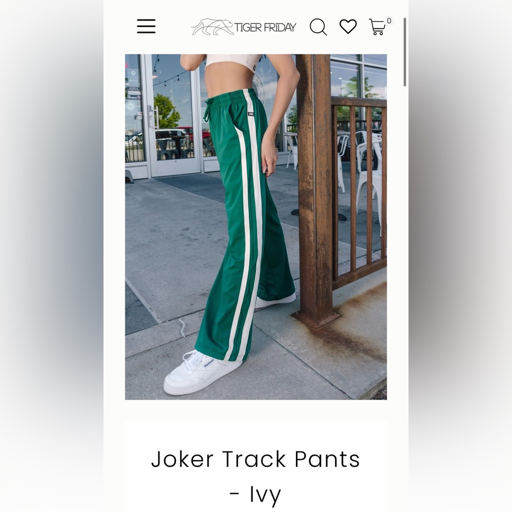 Tiger Friday JokerTrack Pants in Ivy with White Stripes Size Small